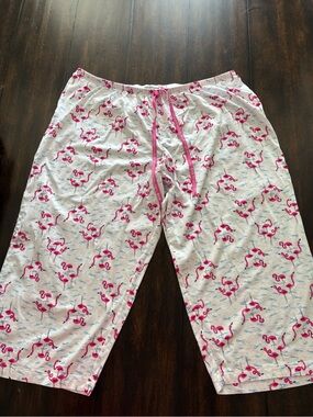 HUE White Pajama Pants with Pink Flamingo Print